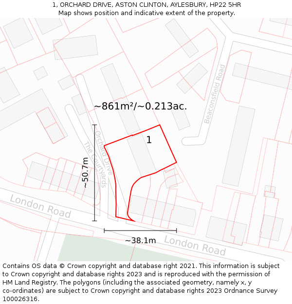 1, ORCHARD DRIVE, ASTON CLINTON, AYLESBURY, HP22 5HR: Plot and title map