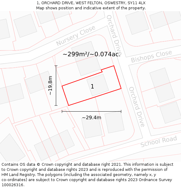 1, ORCHARD DRIVE, WEST FELTON, OSWESTRY, SY11 4LX: Plot and title map