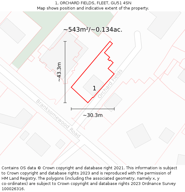 1, ORCHARD FIELDS, FLEET, GU51 4SN: Plot and title map