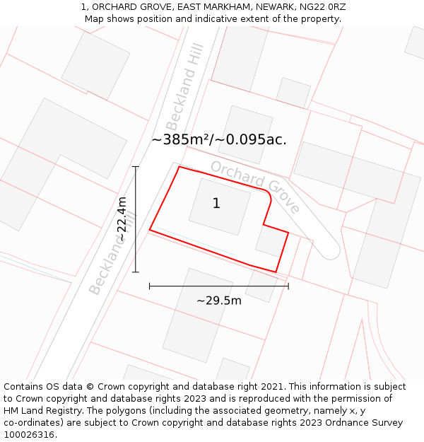 1, ORCHARD GROVE, EAST MARKHAM, NEWARK, NG22 0RZ: Plot and title map