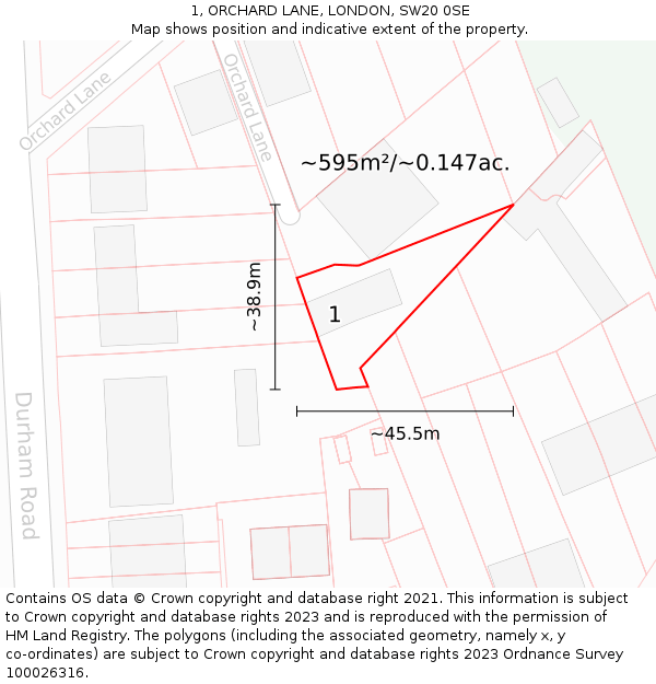 1, ORCHARD LANE, LONDON, SW20 0SE: Plot and title map