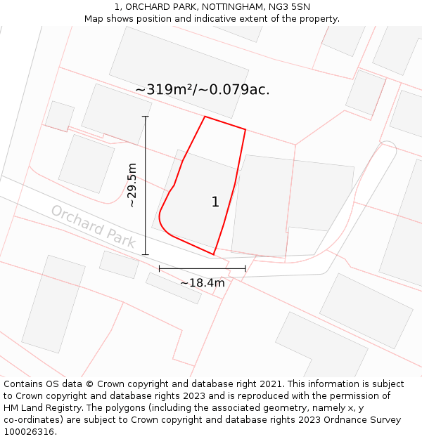 1, ORCHARD PARK, NOTTINGHAM, NG3 5SN: Plot and title map