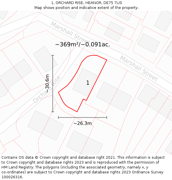 1, ORCHARD RISE, HEANOR, DE75 7US: Plot and title map