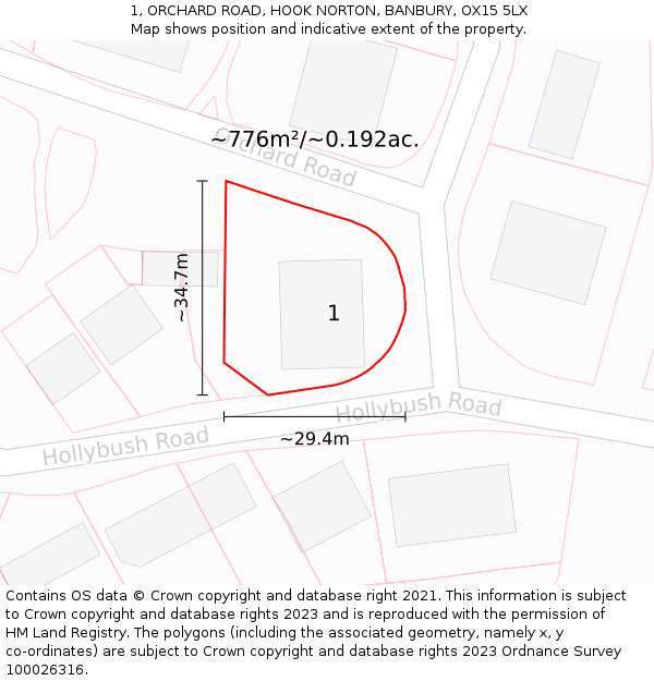 1, ORCHARD ROAD, HOOK NORTON, BANBURY, OX15 5LX: Plot and title map