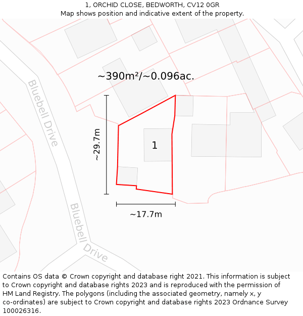 1, ORCHID CLOSE, BEDWORTH, CV12 0GR: Plot and title map