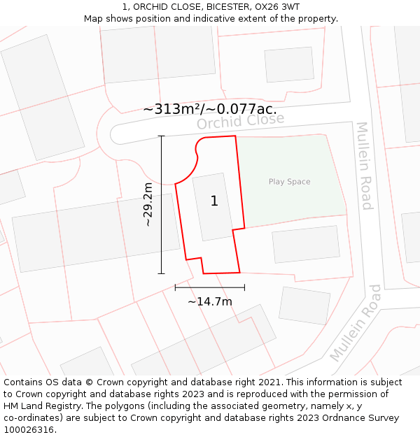 1, ORCHID CLOSE, BICESTER, OX26 3WT: Plot and title map