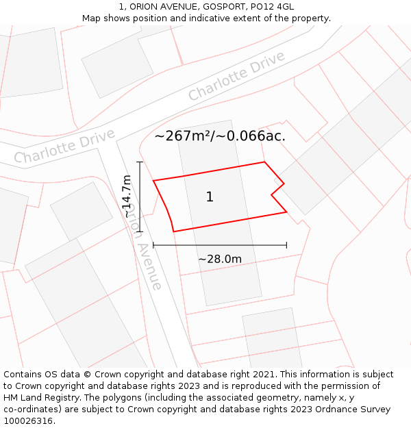 1, ORION AVENUE, GOSPORT, PO12 4GL: Plot and title map
