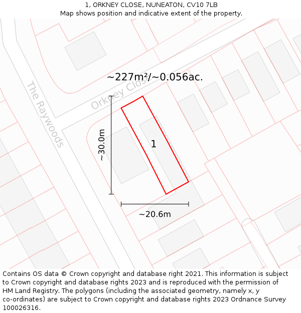 1, ORKNEY CLOSE, NUNEATON, CV10 7LB: Plot and title map