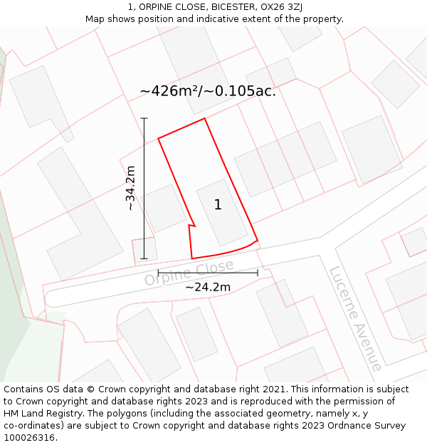 1, ORPINE CLOSE, BICESTER, OX26 3ZJ: Plot and title map