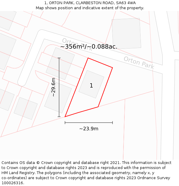 1, ORTON PARK, CLARBESTON ROAD, SA63 4WA: Plot and title map