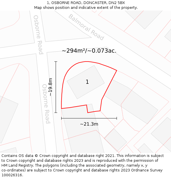 1, OSBORNE ROAD, DONCASTER, DN2 5BX: Plot and title map