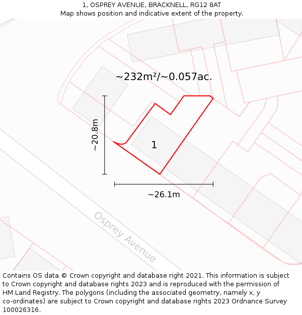 1, OSPREY AVENUE, BRACKNELL, RG12 8AT: Plot and title map