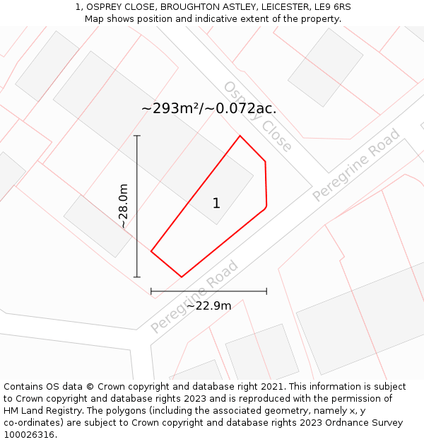 1, OSPREY CLOSE, BROUGHTON ASTLEY, LEICESTER, LE9 6RS: Plot and title map