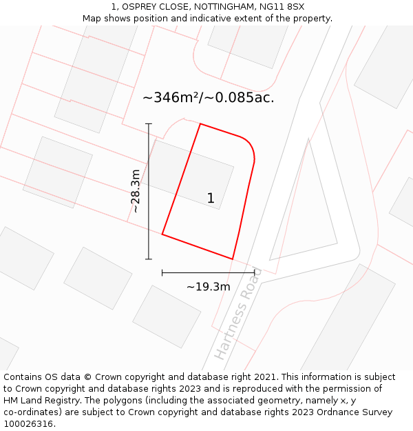 1, OSPREY CLOSE, NOTTINGHAM, NG11 8SX: Plot and title map