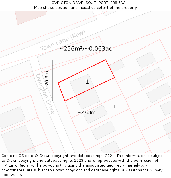 1, OVINGTON DRIVE, SOUTHPORT, PR8 6JW: Plot and title map