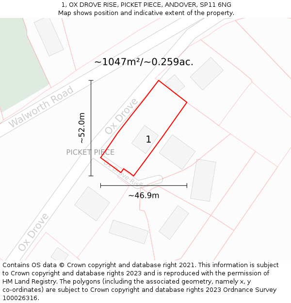 1, OX DROVE RISE, PICKET PIECE, ANDOVER, SP11 6NG: Plot and title map