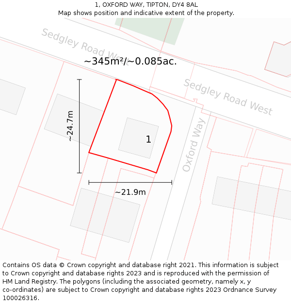 1, OXFORD WAY, TIPTON, DY4 8AL: Plot and title map