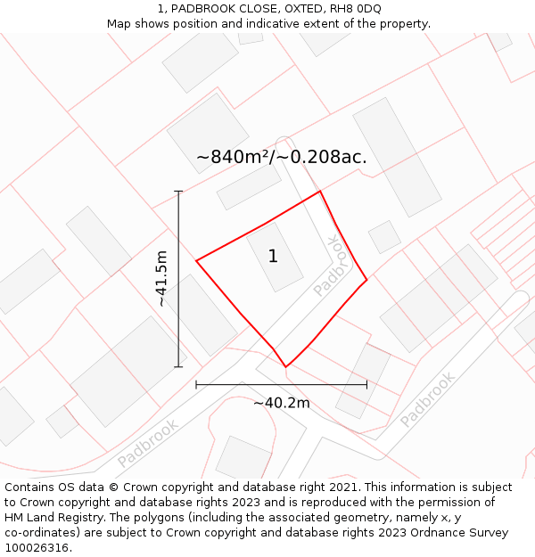 1, PADBROOK CLOSE, OXTED, RH8 0DQ: Plot and title map