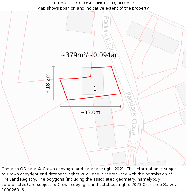 1, PADDOCK CLOSE, LINGFIELD, RH7 6LB: Plot and title map