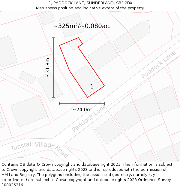 1, PADDOCK LANE, SUNDERLAND, SR3 2BX: Plot and title map