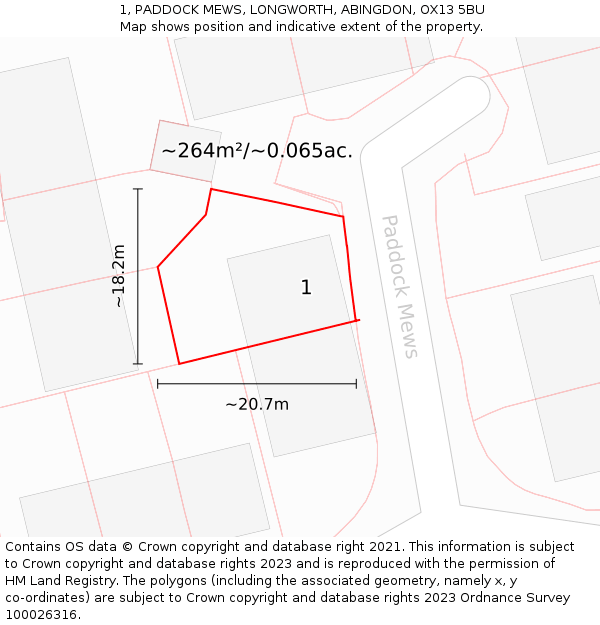 1, PADDOCK MEWS, LONGWORTH, ABINGDON, OX13 5BU: Plot and title map