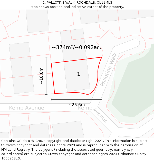 1, PALLOTINE WALK, ROCHDALE, OL11 4LS: Plot and title map