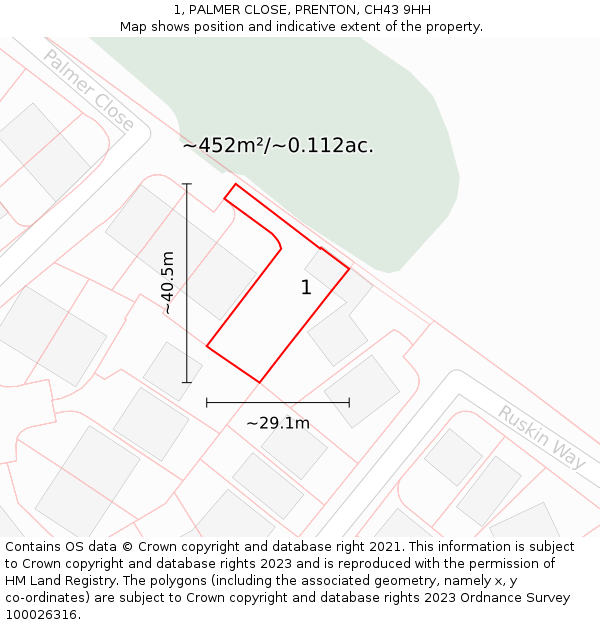 1, PALMER CLOSE, PRENTON, CH43 9HH: Plot and title map