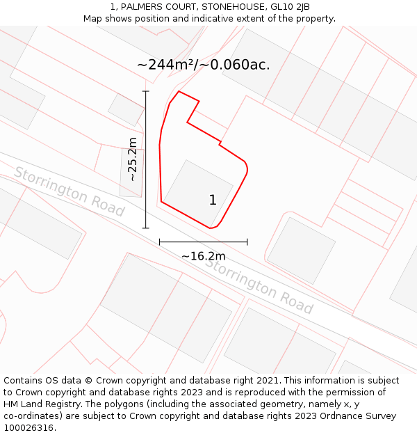 1, PALMERS COURT, STONEHOUSE, GL10 2JB: Plot and title map