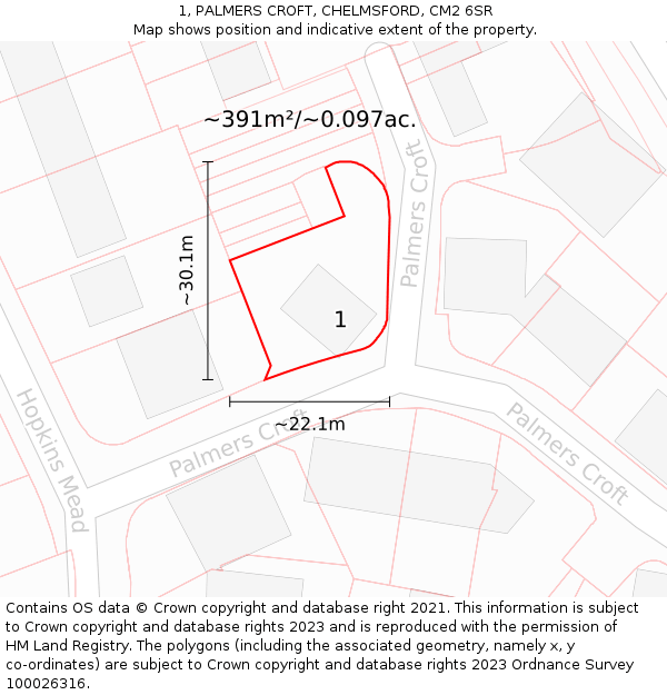1, PALMERS CROFT, CHELMSFORD, CM2 6SR: Plot and title map