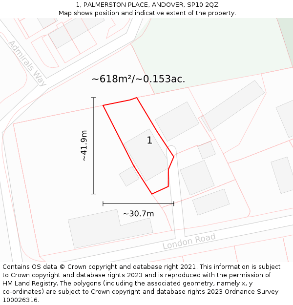 1, PALMERSTON PLACE, ANDOVER, SP10 2QZ: Plot and title map