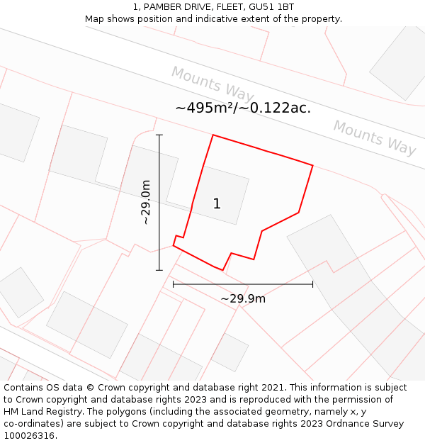 1, PAMBER DRIVE, FLEET, GU51 1BT: Plot and title map