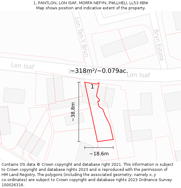 1, PANTLON, LON ISAF, MORFA NEFYN, PWLLHELI, LL53 6BW: Plot and title map