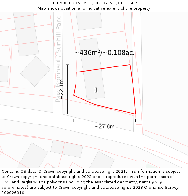 1, PARC BRONHAUL, BRIDGEND, CF31 5EP: Plot and title map