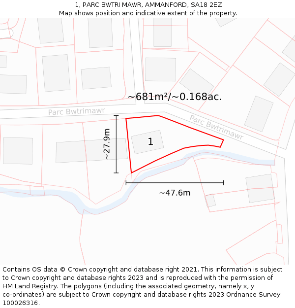 1, PARC BWTRI MAWR, AMMANFORD, SA18 2EZ: Plot and title map