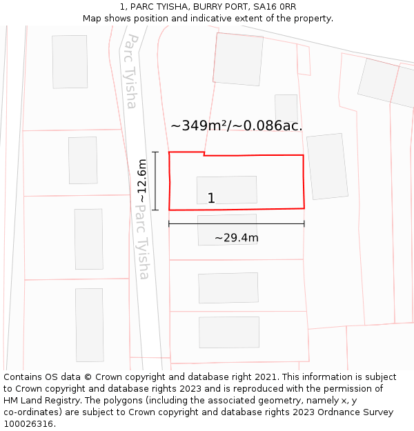 1, PARC TYISHA, BURRY PORT, SA16 0RR: Plot and title map