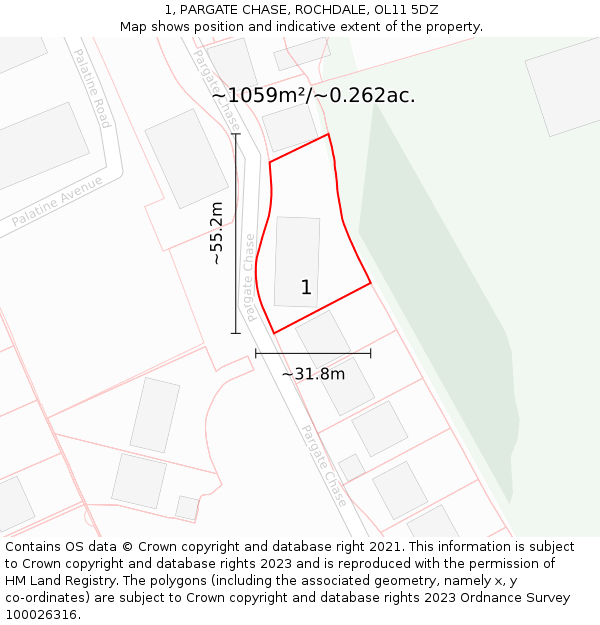 1, PARGATE CHASE, ROCHDALE, OL11 5DZ: Plot and title map