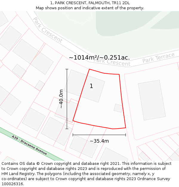 1, PARK CRESCENT, FALMOUTH, TR11 2DL: Plot and title map
