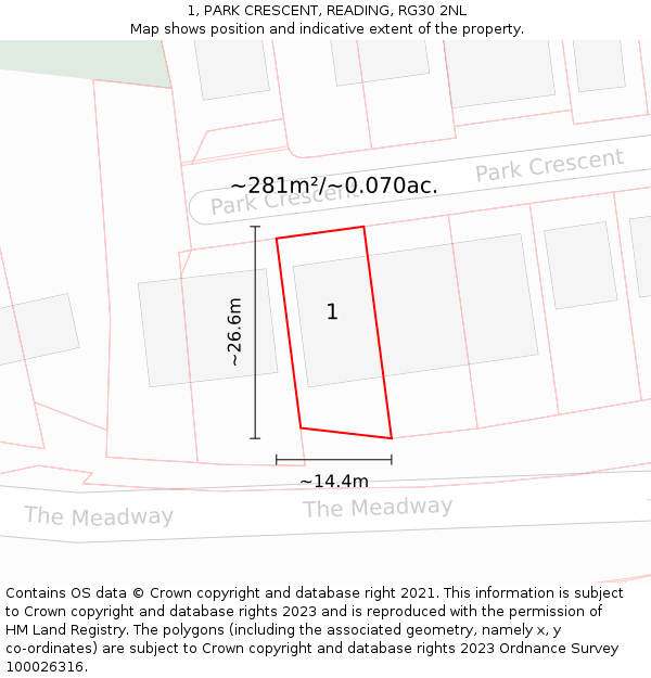 1, PARK CRESCENT, READING, RG30 2NL: Plot and title map