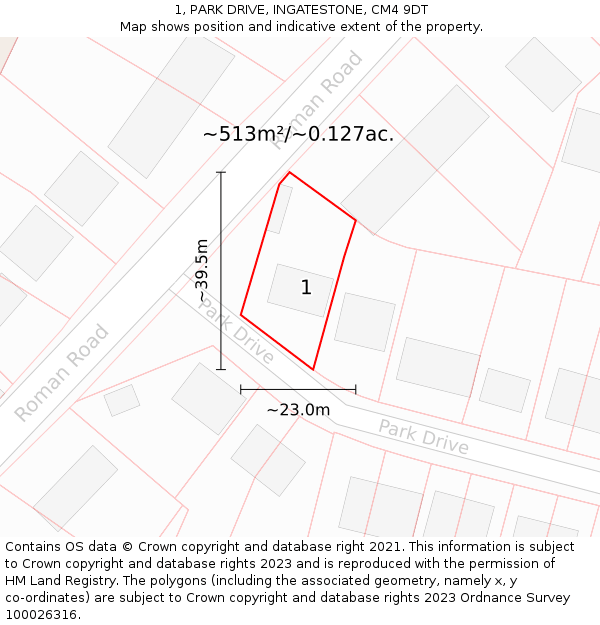 1, PARK DRIVE, INGATESTONE, CM4 9DT: Plot and title map