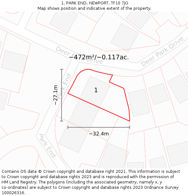 1, PARK END, NEWPORT, TF10 7JG: Plot and title map