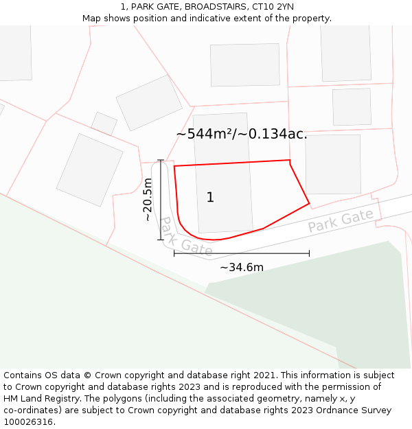 1, PARK GATE, BROADSTAIRS, CT10 2YN: Plot and title map