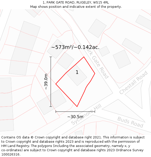 1, PARK GATE ROAD, RUGELEY, WS15 4RL: Plot and title map