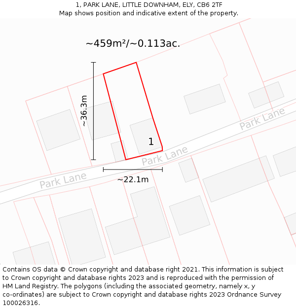 1, PARK LANE, LITTLE DOWNHAM, ELY, CB6 2TF: Plot and title map