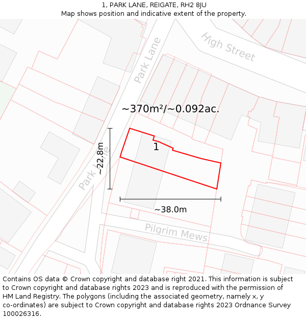 1, PARK LANE, REIGATE, RH2 8JU: Plot and title map