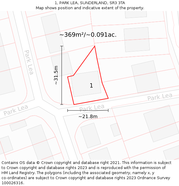 1, PARK LEA, SUNDERLAND, SR3 3TA: Plot and title map