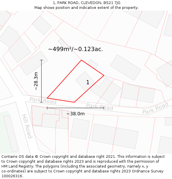 1, PARK ROAD, CLEVEDON, BS21 7JG: Plot and title map