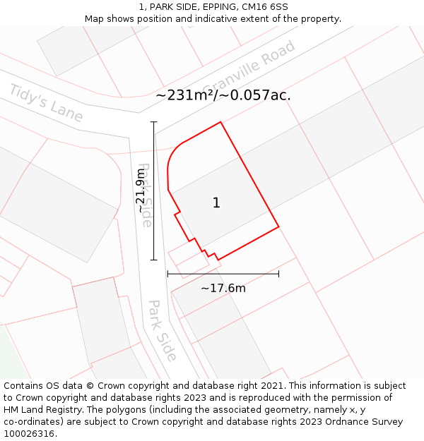 1, PARK SIDE, EPPING, CM16 6SS: Plot and title map