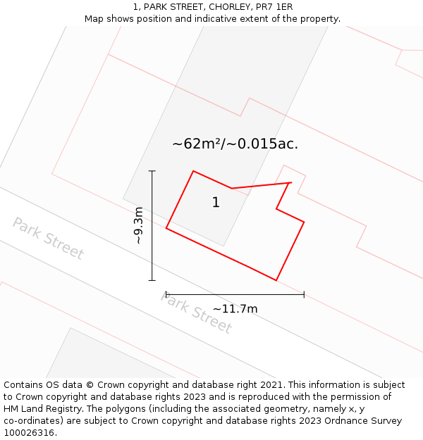1, PARK STREET, CHORLEY, PR7 1ER: Plot and title map