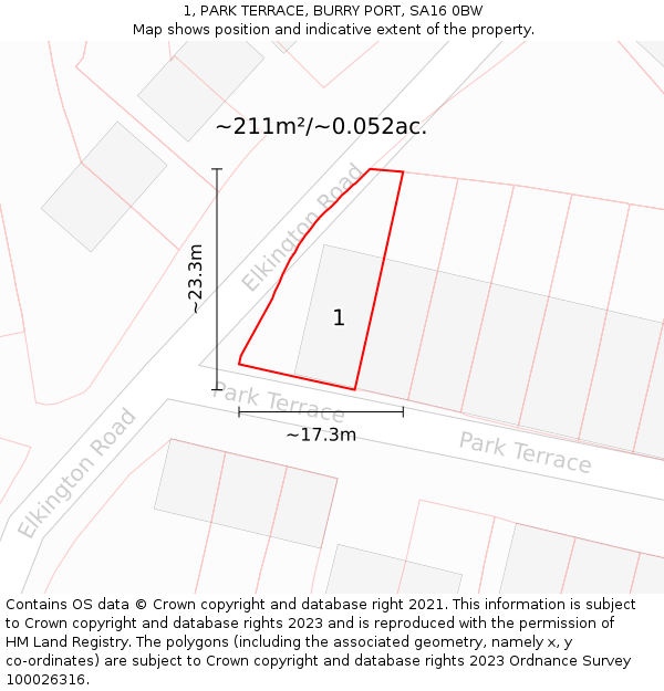 1, PARK TERRACE, BURRY PORT, SA16 0BW: Plot and title map