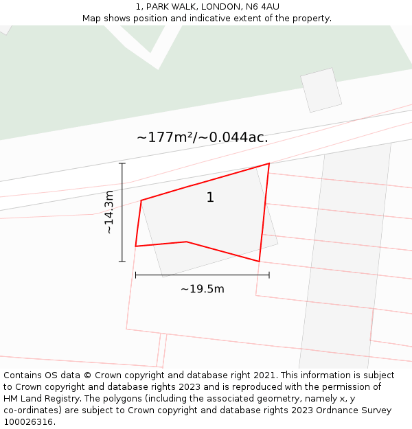 1, PARK WALK, LONDON, N6 4AU: Plot and title map